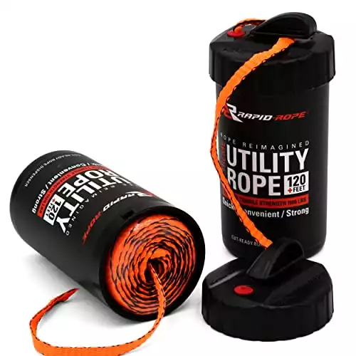 Rapid Rope Orange Canister - 120 Feet 1100lb Tested - Strong Nylon Paracord Rope All Purpose Outdoor & Indoor - Also Used for Hiking Rope, Camping Accessories, Survival Essentials, Tactical, Climb...