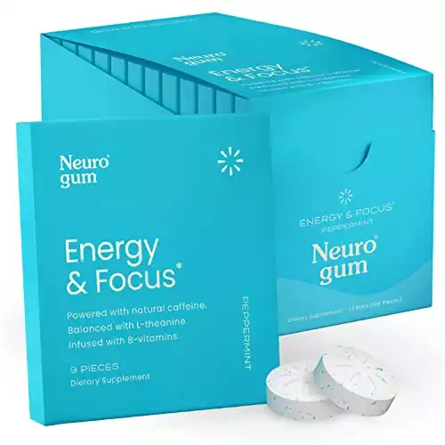 NeuroGum Nootropic Energy Gum | Caffeine + L-theanine + B Vitamins | Sugar Free + Gluten Free + Non GMO + Vegan | Enlighten Mint Flavor (108 Count)