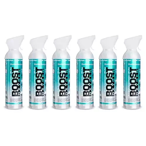 6 Pack Large 10-Liter Boost Oxygen Portable Pure Canned Natural Oxygen Canister Bottle for High Altitudes, Athletes, and More, Menthol Eucalyptus