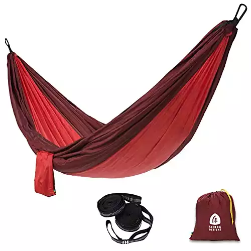 Sierra Designs Double Lightweight Portable Hammock with Tree Straps for Backpacking and Camping, Stuff Sack Included, Red