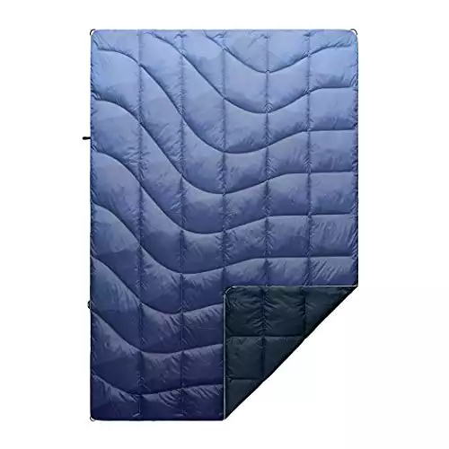 Rumpl The Down Puffy Blanket | Ultra Soft Warm Outdoor Down Blanket for Camping, Picnics, Traveling, Concerts | Cascade Fade Blue, 1-Person
