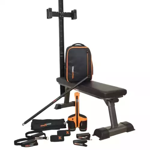 MAXPRO Elite Bundle | As Seen on Shark Tank | Complete Gym: SmartConnect, Wall Track, Foldable Bench, Backpack, Suspension Handles, Jump Belt & More | Up to 300lbs Resistance | 2-Year Warranty