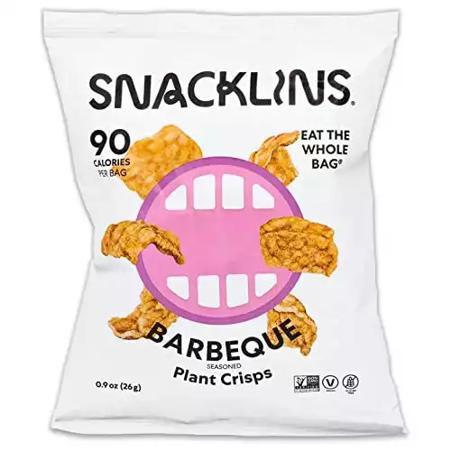 SNACKLINS Plant Based Crisps, Low Calorie Snacks, Vegan, Gluten-Free, Grain-Free, Healthy, Crunchy, Puffed Snack - Barbeque, 0.9oz (Pack of 12)