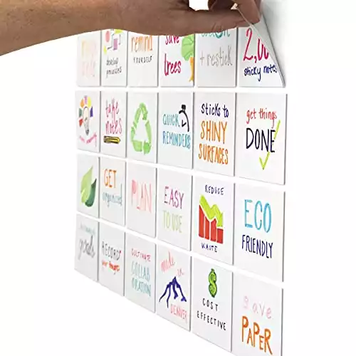 mc squares Stickies 3x3 Reusable Sticky Notes | 24-Pack 2-Year Re-Stickable Mini Whiteboards with Smudge-Free Tackie Marker | Made in The USA
