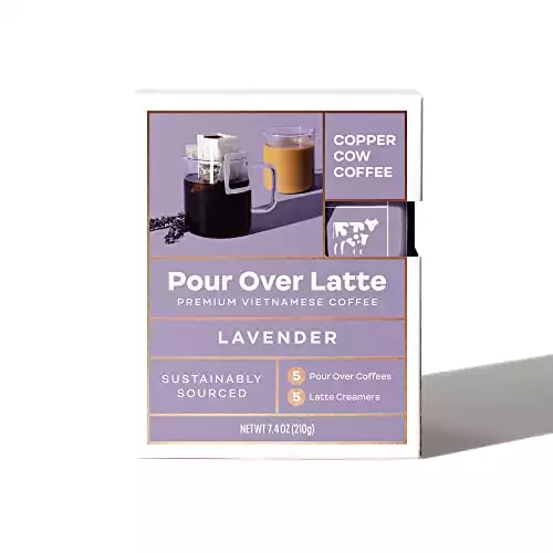 Copper Cow Coffee Vietnamese Pour Over Coffee Filters – Single-Serve and All-Natural Pre-Filled Coffee Filters | Salted Caramel & Lavender… (Lavender Latte)