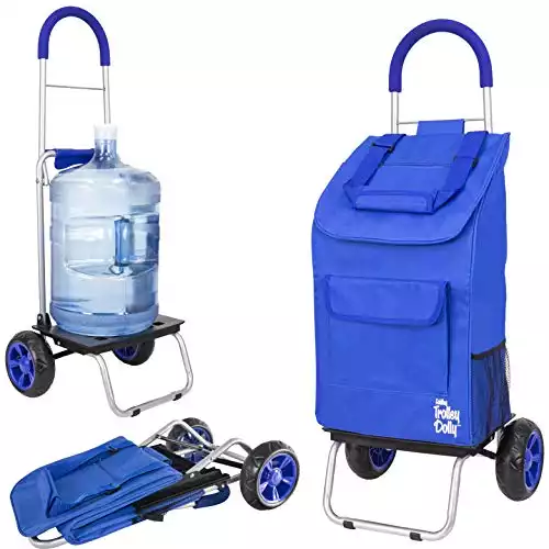 dbest products Trolley Dolly, Blue Foldable Shopping cart for Groceries with Wheels and Removable Bag and Rolling Personal Handtruck, Standard