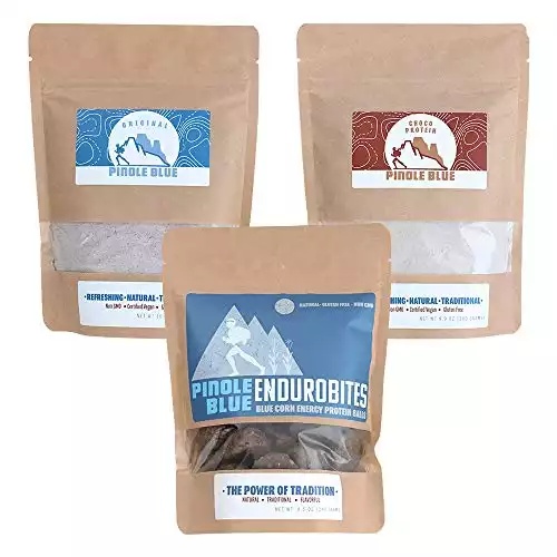 Pinole Blue - Endurance Pack, Organic Blue Corn Variety Pack, All-Natural Energy Booster, Endurance Fuel, Sports Recovery Mix, Vegan-Friendly Protein (Original, Choco Protein, Enduro-Bites) 3-Pack