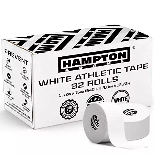 Hampton Adams (32 Pack) White Bulk Athletic Tape - 1.5" x 45 feet Per Roll - NO Sticky Residue & Easy to Tear - Perfect for Sports Athletes, Trainers & First Aid Injury Wrap: Fingers Ankl...