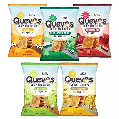 Quevos Egg White Chips - The Original Low Carb Egg Crisps, Crunchy Flavorful Protein & High Fiber Snacks, Keto Snacks, Diabetic & Atkins Friendly, Gluten Free, Protein Crisp, Low Carb Chips - ...
