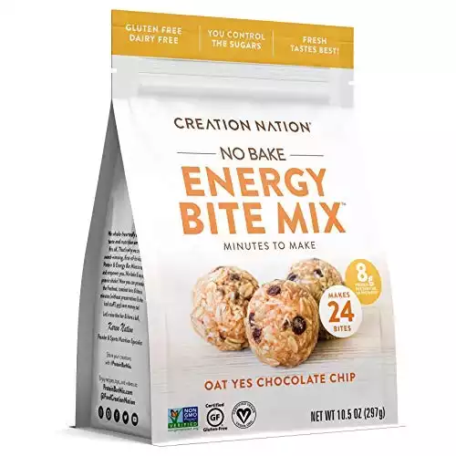 NO-BAKE ENERGY BITE MIX ~ Makes 24 delicious ENERGY BALLS, BITES, COOKIES. "Oat Chocolate Chip" is Gluten Free, Vegan, Soy Free, Coffee Free. Easy, fun, no baking