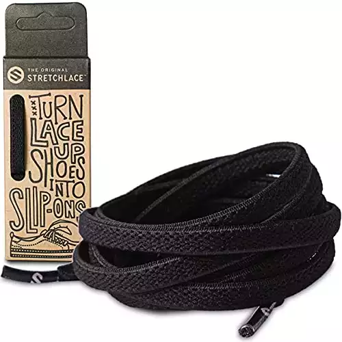 The Original Stretchlace - Flat Elastic Shoelaces, Stretch Shoe Laces for Adult Sneakers, Stylish Shoe Laces for Elderly, Kids, and People with Special Needs, Black, 24in