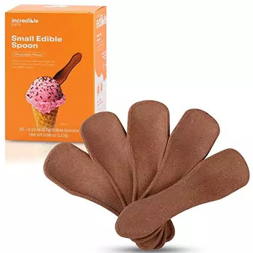 incrEDIBLE Eats Edible Spoons - As Seen On Shark Tank - Eco-Friendly Alternative to Disposable Plastic Cutlery - Sturdy, Vegan and Non-GMO - Home Compostable - Individually Wrapped in Paper - 20 Count