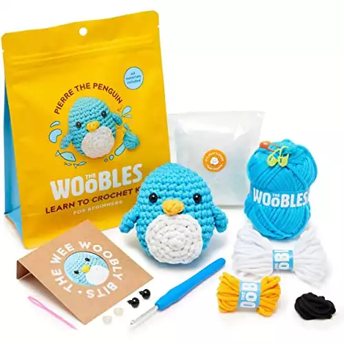 *PRE-Order* The Woobles Beginners Crochet Kit with Easy Peasy Yarn, Crochet Kit for Complete Beginners with Step-by-Step Video Tutorials, Pierre The Penguin