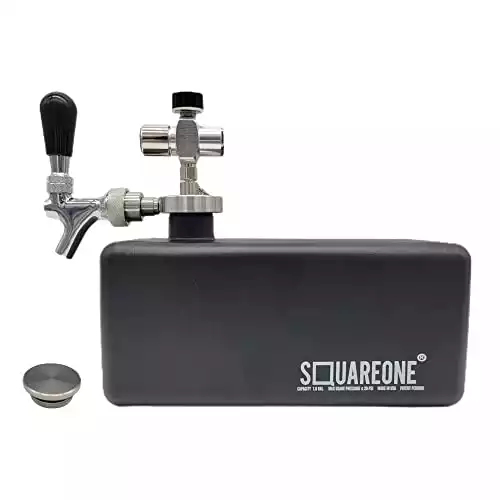 Square One Mini Keg, Stainless Steel Keg and Tap System, 2x 64oz Growlers or 1 Gallon Capacity, Fits in Refrigerators/Coolers, Great for Beer, Kombucha, Cold Brew, and Mixed Drinks - Black
