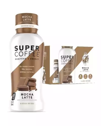 Super Coffee, Iced Keto Coffee (0g Added Sugar, 10g Protein, 80 Calories) [Mocha Latte] 12 Fl Oz, 12 Pack | Iced Coffee, Protein Coffee, Coffee Drinks, Smart Coffee - SoyFree GlutenFree