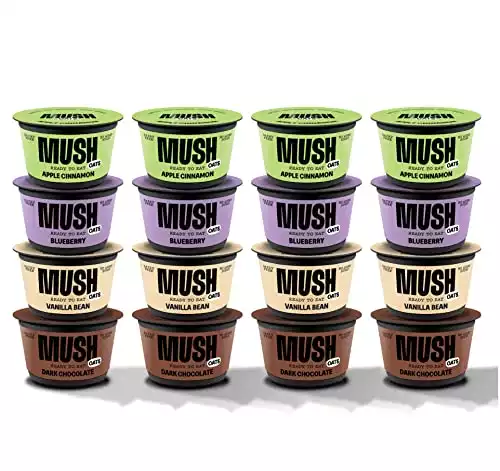 MUSH Mixed Overnight Oatmeal Variety Pack, 5 OZ 16-Pack includes 4 Apple Cinnamon, 4 Blueberry, 4 Dark Chocolate, and 4 Vanilla Bean