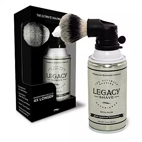 Legacy Shave – The Ultimate Shaving Experience GIFT SET – Shave Brush Attached to Can of Legacy Shave Premium Shave Cream - Aloe and Soothing After Shave Balm Shea Butter - Unique Gift for Men (Bl...