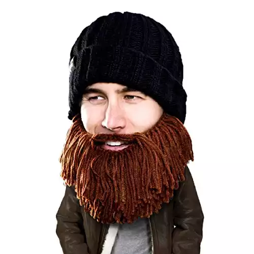 Beard Head Barbarian Vagabond Beanie - Original Handmade Knit Hat and Removable Brown Beard