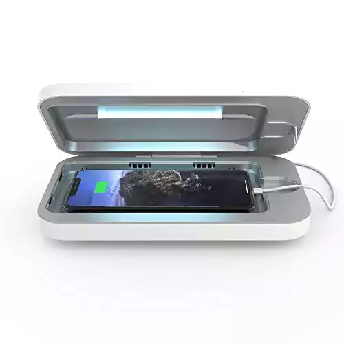 PhoneSoap 3 UV Cell Phone Sanitizer & Dual Universal Cell Phone Charger Box | Patented & Clinically Proven 360-Degree UV-C Light Sanitizer | Disinfects and Charges All Phones (White)