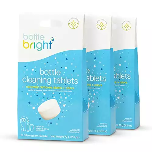 Bottle Bright 3 Pack (36 Tablets) - Water Bottle, Container & Hydration Pack Cleaning Tablets - Fresh and Clear - Safe and Free of Harmful Ingredients
