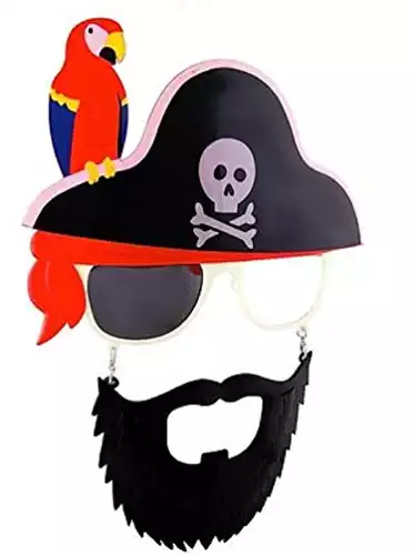 Sunstaches Pirate Beard Sunglasses, Skull & Crossbones, Parrot, Instant Costume, Party Favors, UV400
