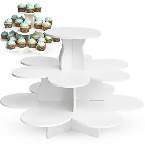 The Smart Baker - Adjustable, Reusable 3 Tier Flower Cupcake & Dessert Tower Display Stand, White - Holds up to 48+ Cupcakes | Weddings, Parties, Holidays, Baby Showers and More!