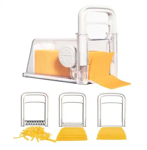 Cheese Chopper | 4-in-1 Cheese Storage with Handle, Grater, Wire, and Blade Attachments