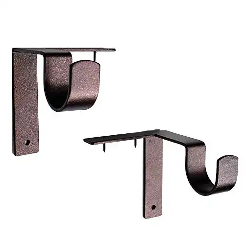 Kwik-Hang Single Curtain Rod Brackets – No Drill, No Damage – Perfect Curtains Every Time – 1” Bronze
