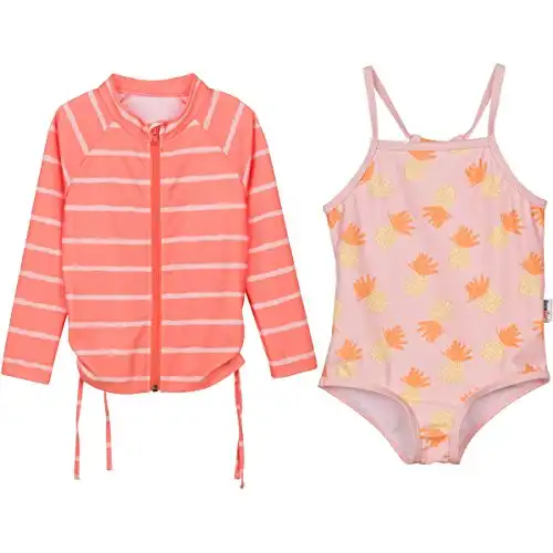 SwimZip Girl Long Sleeve Rash Guard & 1 Piece Suit Pineapple Orange 18-24 Month