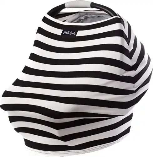 Milk Snob Original 5-in-1 Cover - Added Privacy for Breastfeeding, Baby Car Seat, Carrier, Stroller, High Chair, Shopping Cart, Lounger Canopy - Newborn Essentials, Nursing Top (Black & White Stri...