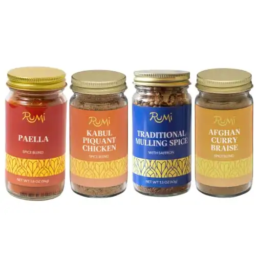 Rumi Spice - Saffron Spice Blends Collection | Gift Box | Paella, Afghan Curry Braise, Kabul Piquant Chicken, and Mulling Spice (2.5 oz of each)