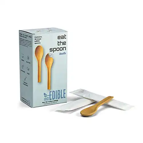 incrEDIBLE Edible Spoons 1.0 - Crunchy Eco Friendly Alternative to Compostable Cutlery (Vanilla Flavored, Large) 20 Pack