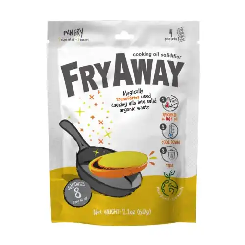 FryAway Pan Fry Waste Cooking Oil Solidifier Powder, 100% Plant-Based Cooking Oil Disposal, 1 Packet per 2 Cups of Oil, (Includes 4 Packets to Solidify 8 Cups / 2 Liters / 0.5 Gallon of Oil Total)