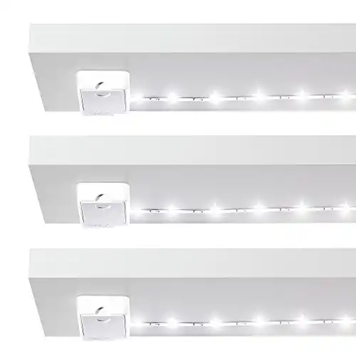 POWER PRACTICAL Luminoodle Under Cabinet Lighting – Click LED Light Strip for Shelves, Kitchen Cabinets, & Furniture, 3-Pack Includes Power Button & Tape Adhesive - Warm White (2700K)
