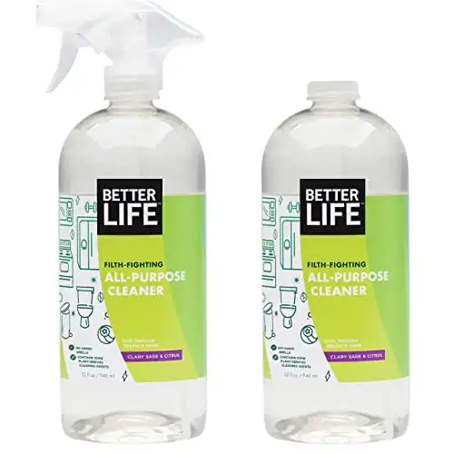 BETTER LIFE All Purpose Cleaner, Multipurpose Home and Kitchen Cleaning Spray for Glass, Countertops, Appliances, Upholstery & More, Multi-surface Spray Cleaner - 32oz (Pack of 2) Clary Sage &...