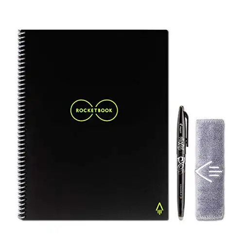 Rocketbook Smart Reusable Notebook - Dot-Grid Eco-Friendly Notebook with 1 Pilot Frixion Pen & 1 Microfiber Cloth Included - Infinity Black Cover, Executive Size (6" x 8.8")