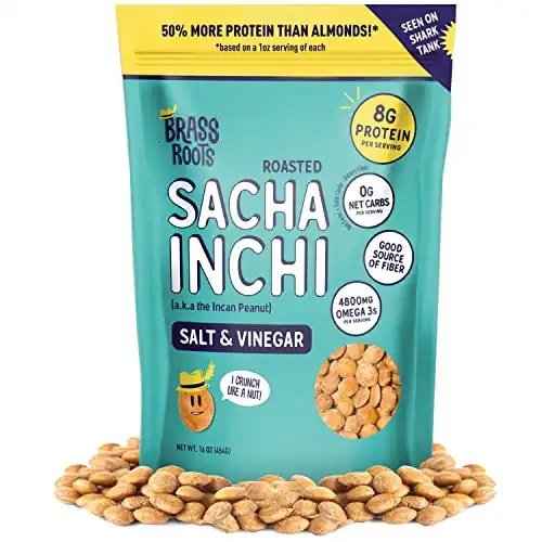 Brass Roots Organic Roasted Sacha Inchi Seeds, Salt & Vinegar | Keto, Paleo, Allergen Free, Low Fodmap (1 Pound, Pack of 1), Seen on Shark Tank, Packaging May Vary