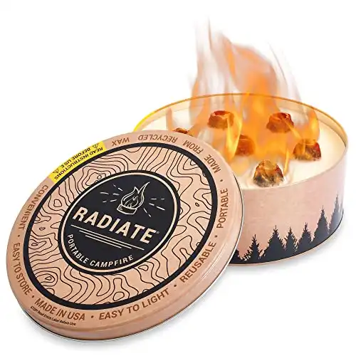 Radiate - XL Outdoor Portable Campfire - 3 to 5 Hours of Burn Time - 8” Reusable Fire Pit for Camping, Smores, Cooking, and Picnics - Recycled Soy Wax