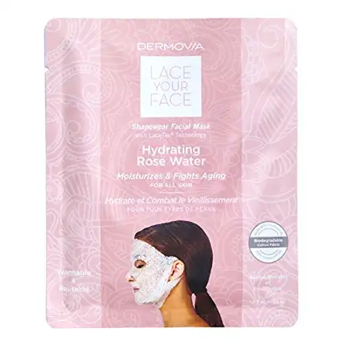 LACE YOUR FACE Patented Compression Facial Mask, AS SEEN ON SHARK TANK, Reusable Biodegradable Cotton Anti Aging Skin Care, Hydrating Rose Water, Single
