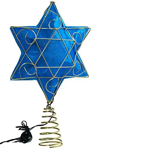 Kurt Adler 13" Gold and Blue Battery-Operated Lighted Deluxe Hanukkah Tree Topper®