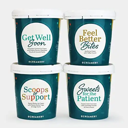 eCreamery Get Well Soon 4 Pint Ice Cream Care Package Gift - Gourmet Specialty Handcrafted Ice Cream Shipped Right to their Door - Gluten Free Ice Cream Assortment with a variety of chocolate and vani...