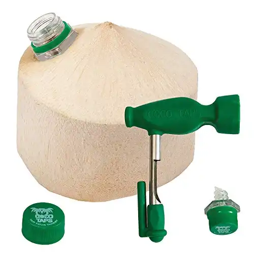 CocoTaps Coconut Tapper Easy Opening Tool + World's First Ever Sealing Taps (Keeps Coconut Water Fresh For Weeks)