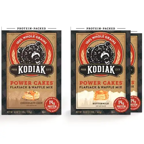Kodiak Cakes Power Cakes Variety Pack - Protein Pancake Mix Just Add Water - 100% Whole Grain Flapjack and Protein Waffle Mix - Buttermilk (2, 20oz) and Chocolate Chip (1, 18oz) Pancake Mix Bulk