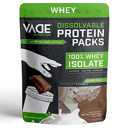 Vade Nutrition Dissolvable Protein Packs | Chocolate & Vanilla Whey Isolate Protein Powder, On-The-Go, Low Carb, Low Calorie, Lactose Free, Gluten Free, Fat Free, Sugar Free, Lean, 30 Servings